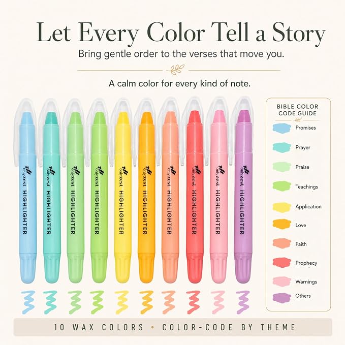 10 Pack Bible Safe Highlighters - Sorbet Color, Wax Highlighters | No Bleed, Scripture Markers for Journaling, Study Accessories and School Supplies