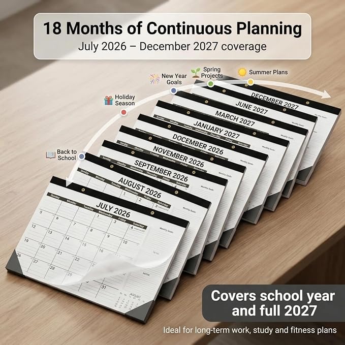 Professional Desk Calendar 2026-2027 - Large 17" x 12" Monthly Office Blotter (July 2026 - Dec 2027), 120 GSM Thick Paper, 300g Sturdy Backing & Waterproof Cover for Business Planning