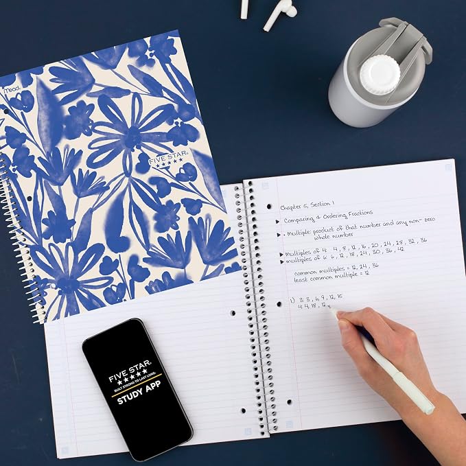 Five Star Spiral Notebook + Study App, 1 Subject, College Ruled Paper, 8-1/2" x 11", 80 Sheets, Fights Ink Bleed, Water Resistant Cover, Soft Petals Blue (820441F-ECM)