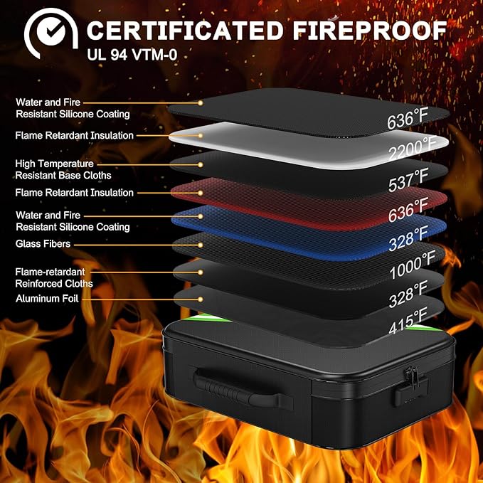 Noiposi Document Organizer with 5200℉ Heat Insulated, 16.1"x11.4"x4.3" Waterproof and Fireproof Document Box with Lock, Home Strong Fireproof Safe Storage Box for Legal Size Documents and File | Home ,Travel ,Strong, Water Resistant,Safe Storage Docume...