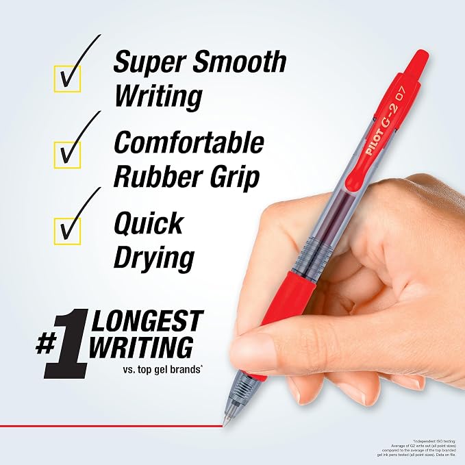 Pilot G2 Premium Refillable and Retractable Rolling Ball Gel Pens, Fine Point, 0.7 mm, Red Ink Pens, 14-Pack