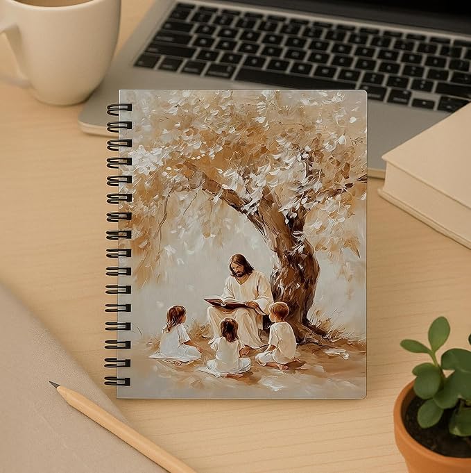bitCNY Jesus Teaching Notebook – Spiritual Art Journal with Jesus and Children Illustration, 8.3x5.5 Inches Christian Notebook for Kids and Moms 411