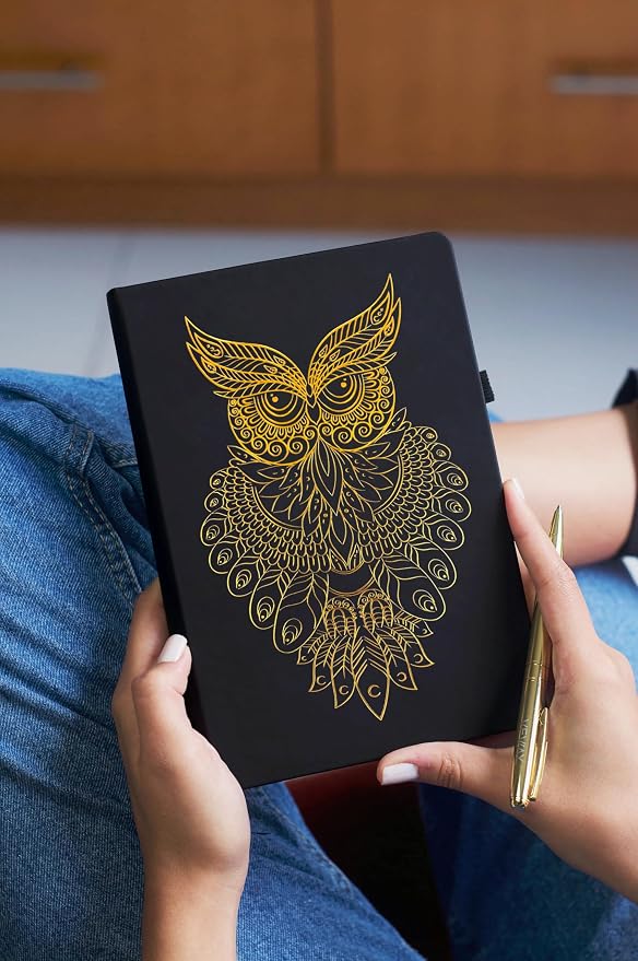 Veway Journal and Pen Gift Set - Vegan Leather Journal with Pen - Professional Diary for Women or Men - A5 Hardcover Fancy Notebook Gift Set - Index & 224 Lined Pages (Mystic Owl)
