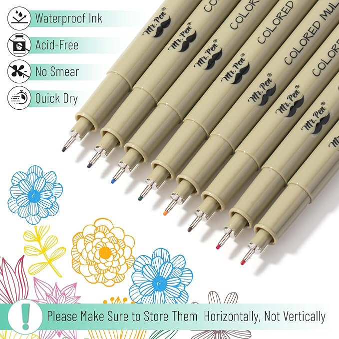 Mr. Pen- 0.5mm Micro Fine Point Pens, 8 Pack, Colorful Ink, Waterproof | Acid-Free, No-Smear Quick-Dry Fineliner Pens for Drawing, Sketching, Bible Journaling, Outlines & Everyday Writing