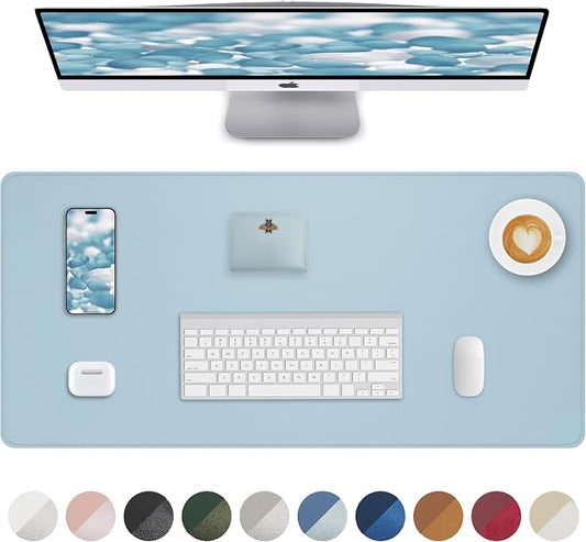 PU Leather Desk Mat Protector - 36"x17" Large Non-Slip Office Desk Pad, Waterproof Keyboard & Mouse Pad, Premium Workstation Cover for Home & Office (Light Blue)