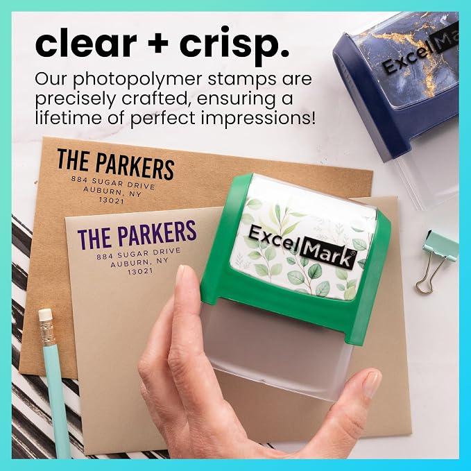 ExcelMark Custom Return Address Stamp (Navy, Urban Bold) | Custom Return Address Stamp with Elegant Designs, Vibrant Colors & Patterns – Perfect for Mail, Invitations & Gifts
