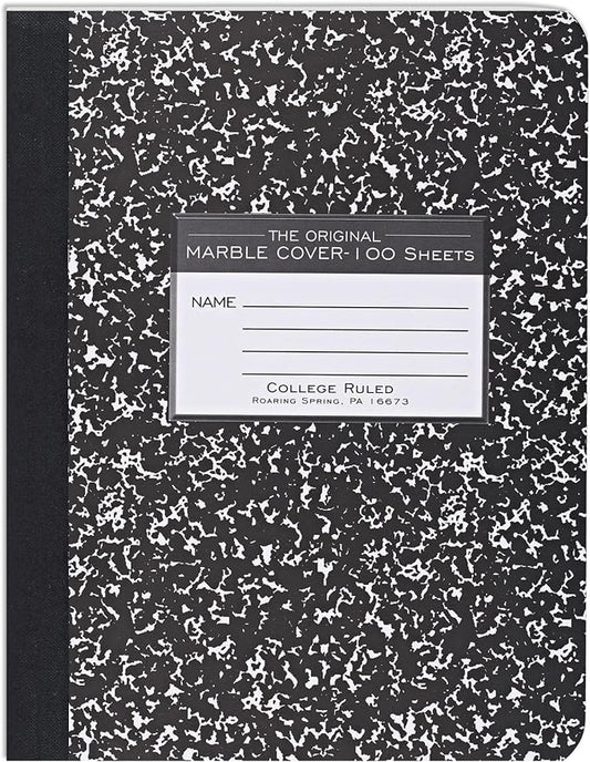 ROARING SPRING Hard Cover Composition Notebook, Black Marble Comp Book, 9.75″ x 7.5″, College-Ruled with Margin, 100 Sheets (200 Pages)