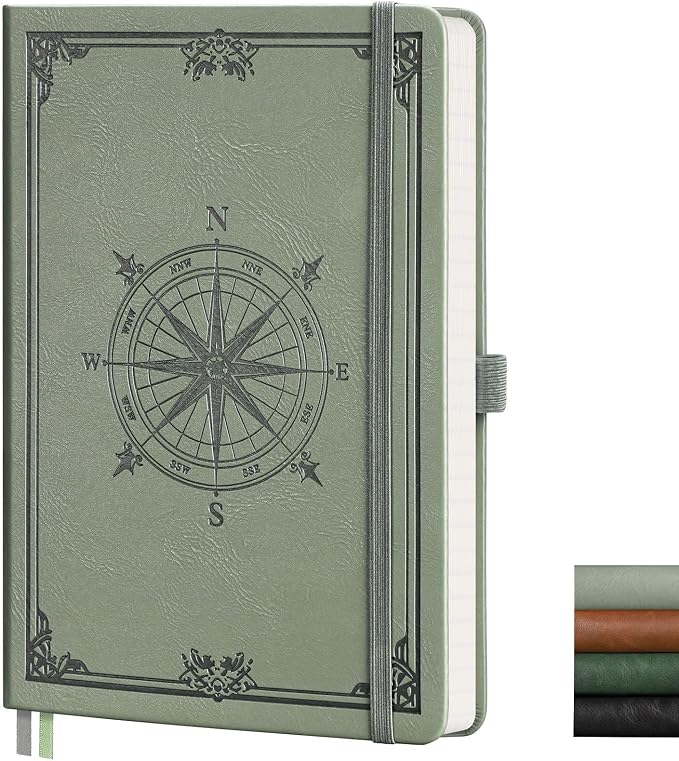 AHGXG Blank Journal Notebook, 192 Pages, A5 Medium Size (5.7'' x 8.3'') | Leather Hardcover, 100 GSM Thick Paper, for Sketching, Drawing, Painting (Light Green)