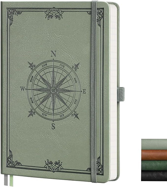 AHGXG Blank Journal Notebook, 192 Pages, A5 Medium Size (5.7'' x 8.3'') | Leather Hardcover, 100 GSM Thick Paper, for Sketching, Drawing, Painting (Light Green)