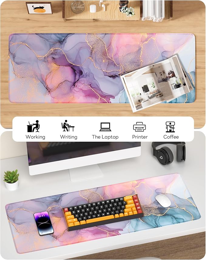 Fantasy Marble Mouse Pad, 31.5 x 11.8 Large Desk Mat with Stitched Edges & Non-Slip Base, Mousepad for Office, Home, Work