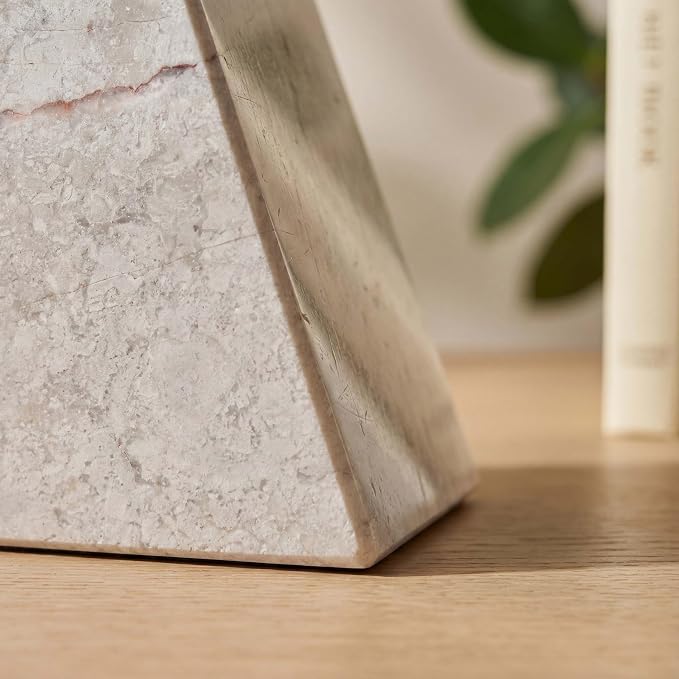 Natural Marble Bookends for Shelves,Office bookends for Heavy Books. Unique Brown Book Ends, Set of 2,Heavy Duty (Grayish-White)