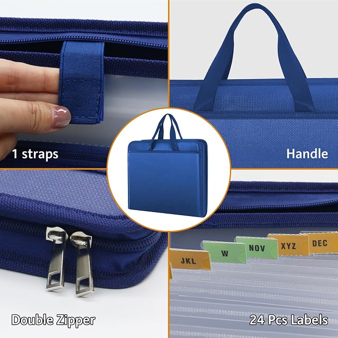 onvvippiv File Organizer Fireproof Expanding Accordion File Folder | Document Organizer Holder Storage Box Bag with Zipper Labels 13 Pockets for Business Office Receipt Home Travel
