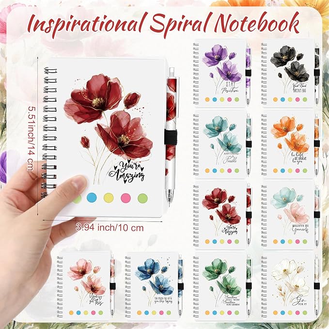 Watersay 20 Set First Day of School Gift for Teacher Students Bulk Inspirational Notebooks with Thank You Pens Back to School Employee Coworkers Staff Appreciation Gifts (Stylish Froal)