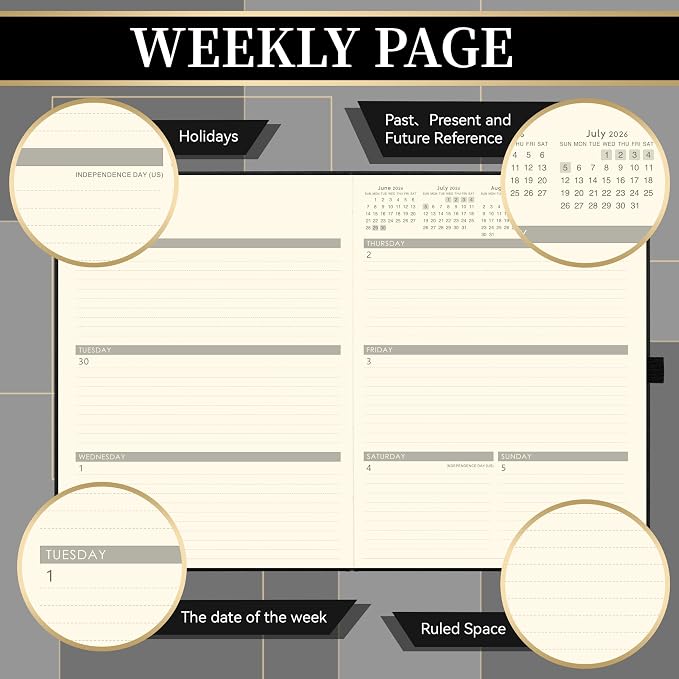 2026-2027 Planner - Weekly and Monthly Planner 2026-2027, Jul.2026 - Jun.2027, 9" x 11", 26-27 Calendar Planner with Inner Pocket + Bookmarks+ Leather Hardcover, Black