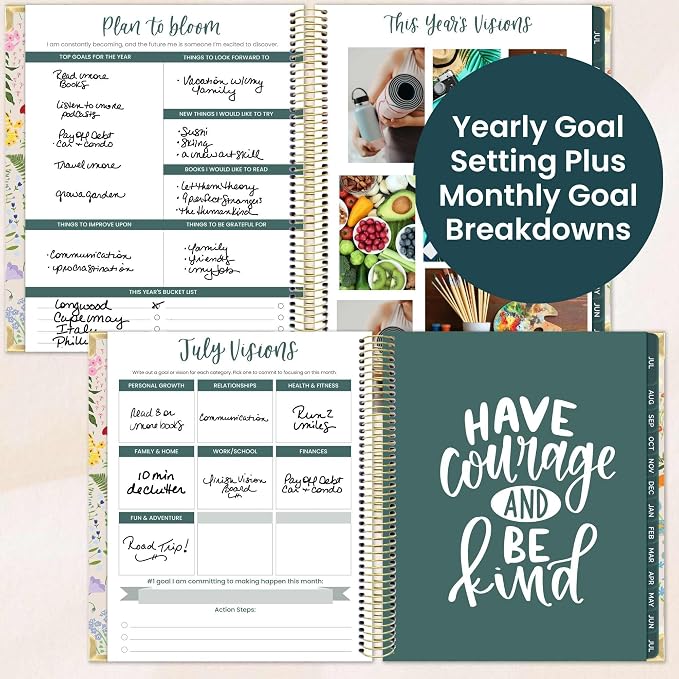 bloom daily planners 2026-2027 Hardcover Academic Year Goal & Vision Planner (July 2026 - July 2027) - 13 Months Agenda - Monthly & Weekly Calendar Organizer - 7.5" x 9" - Garden Party, Beige