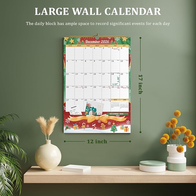Ospelelf Wall Calendar 2026-2027 with Storage Pockets, 17" X 12" Monthly Large Planner Pad with Protective Cover and Stickers, for Family Fridge Office Teacher Student, Use July 2026 to December 2027 Season
