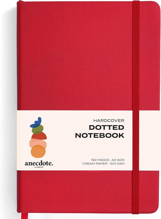 ANECDOTE. Dotted Journal Notebook, 192 Pages, A5 size: 8.3" x 5.4", Thick 100 GSM Paper, Dotted, Hardcover. Journal for Women and Men, Perfect Notebook for School, Work and Travel (Red)