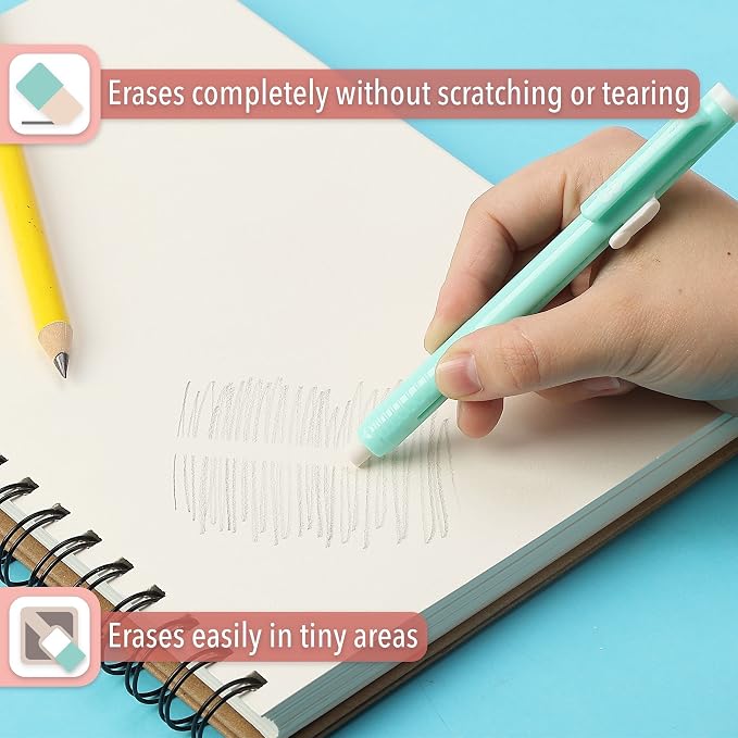 Mr. Pen- Retractable Mechanical Eraser Pens, 6 Pack, Pastel Colors | Latex-Free Precision Pencil Erasers for Artists, Students, Drawing, Sketching & Drafting