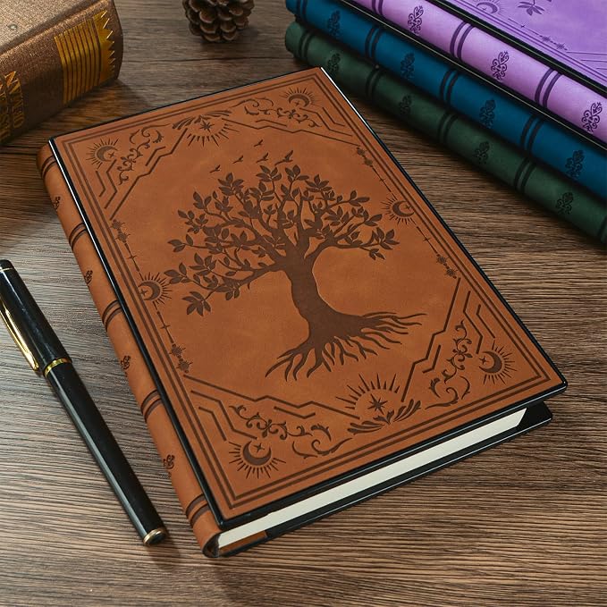 ZXHQ Diary with Lock, Hardcover(14.8 cm x 21 cm) Leather Lock Journal, Built-in Lock, 180° Lay Flat, Tree of Life Embossed Cover, 100 Gsm Thick Paper