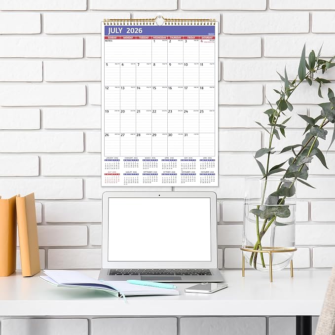 2026-2027 Wall Calendar - 2026-2027 Calendar, Jul 2026 - Dec 2027, 12'' x 17'' Large, 18 Monthly Calendar with Ruled Blocks, Yearly Overview, Thick Paper, Holidays, To-do ＆ Notes, Amply Writing Space