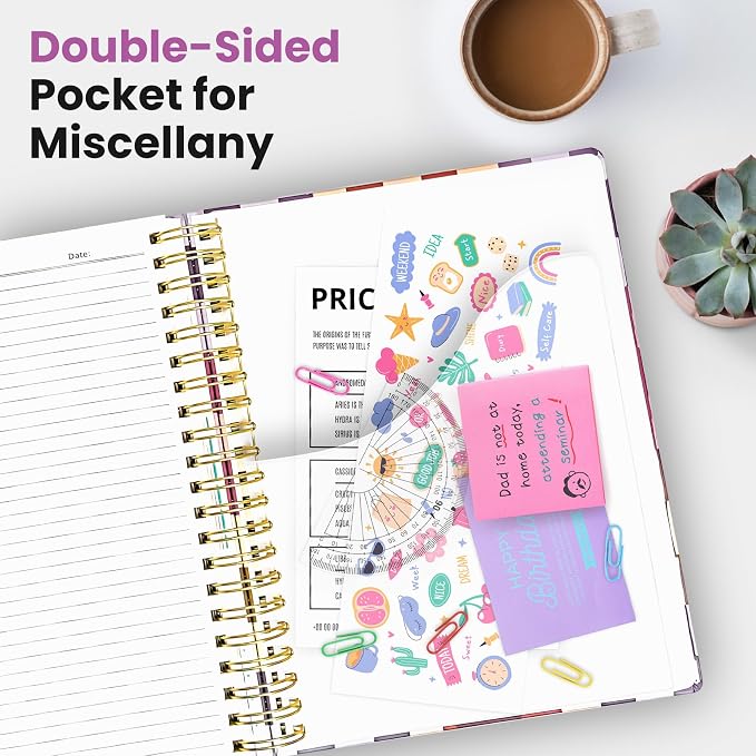 Large Spiral Lined Notebooks for Work with Removable Dividers & Tabs, 8.5"x11" Pretty Hardcover 5 Subject Notebook Journal for Women, College Ruled, Perfect for Study & Office Organization, 280 Pages,Checkered