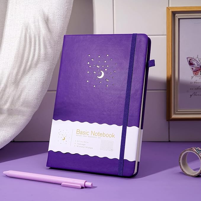 CAGIE Lined Journal Notebook for Work, Hardcover Notebook Journal with Pen Loop, A5 Notebook Journal Cover, Medium 5.7" x 8.3", (Purple Ruled), Gifts