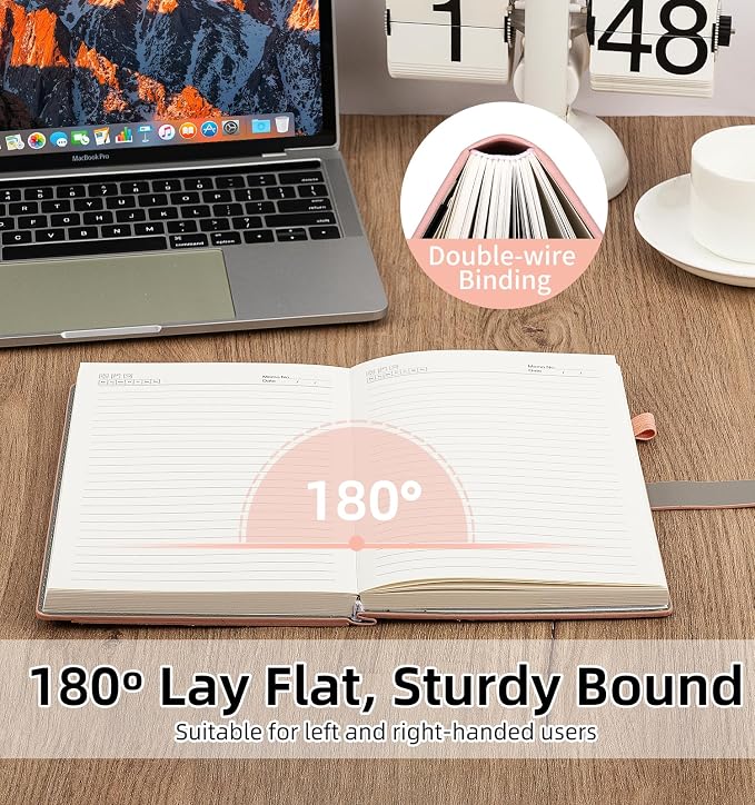 A5 Lined Leather Journal Notebook, Hardcover Journal Set with Pen, Monthly Index Tabs and Gift Box, 320 Pages 100GSM Thick Paper, Thick Daily Diary, Journal for Women, Men, School, Travel, Work(Pink)