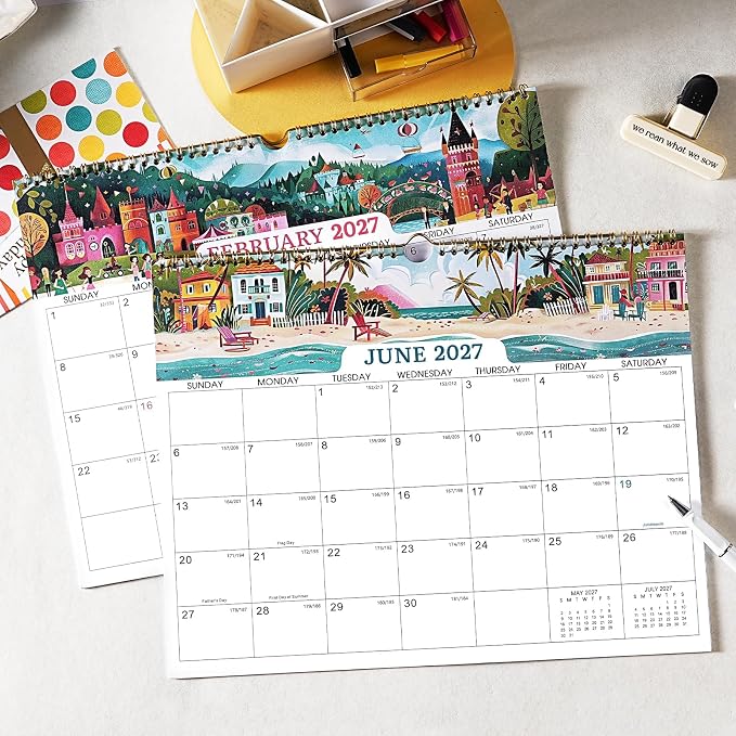 Calendar 2026-2028 - Wall Calendar 2026-2027, Jul. 2026 - Jun. 2028, 2 Years, 14.8'' x 11.6'', with Julian Dates, Hanging Hole, Thick Paper, Landscape Calendars