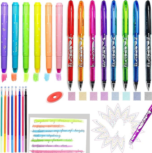 NoteTaking Supplies set Wax Bible Highlighters and Reusable Erasable Pens | 23PCS Aesthetic Highlighter and Erasable Gel Pen set , Perfect for Bible Study Journaling Planner Notes School Supplies.