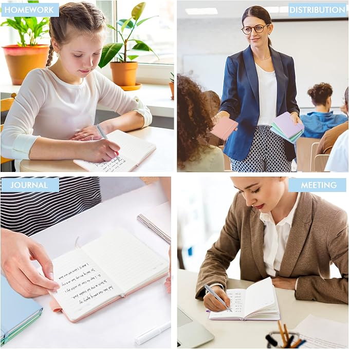 feela 6 Pack Pocket Small Notebooks Bulk, Mini Cute Memo Notepads Hardcover College Ruled Lined Journals with Pen Holder for Women Girls Office School, with 6 Black Pens, 3.5”x 5.5”, A6, Pastel Colors