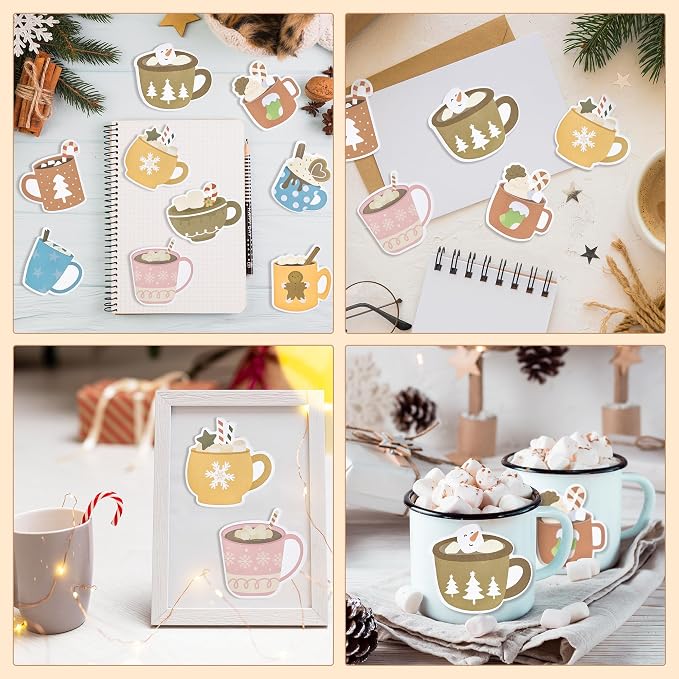Xqumoi 30 Pack Hot Cocoa Sticky Notes - Christmas Self Sticky Notepads Writing Memo Pads Hot Cocoa Lover Office School Supplies Xmas Winter Holiday Birthday Gift Goodies Bag Fillers