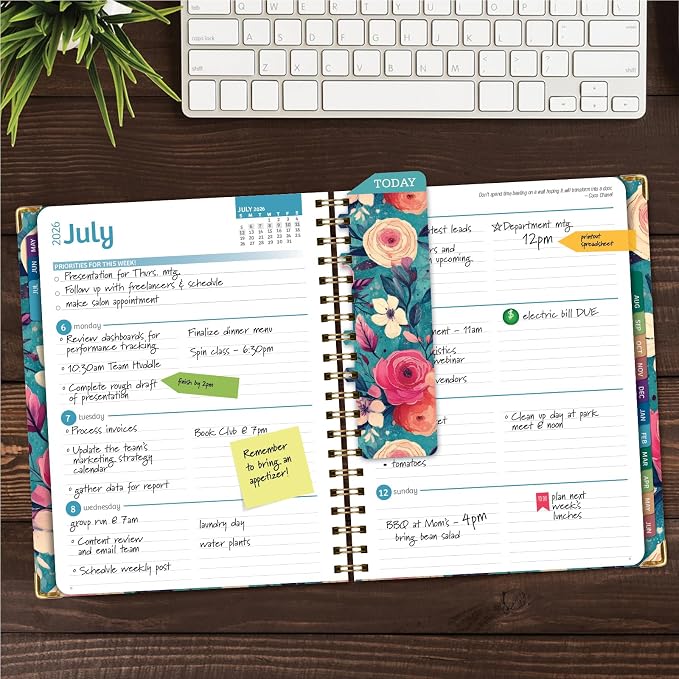 HARDCOVER Academic Year 2026-2027 Planner: 14 Months (May 2026 Through June 2027) 8.5"x 11" Daily Weekly Monthly Planner Yearly Agenda. Bookmark, Pocket Folder and Sticky Note Set (Teal Floral)