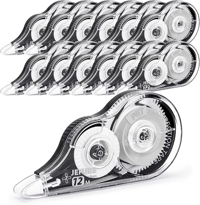 12 Pcs Correction Tape, 39.37 Ft White Wrong Out Tear-Resistant Bulk, Instant Corrections Easy to Use Applicator for School, Office, Note Taking, Journal (Tape Width 0.2 in，Clear)