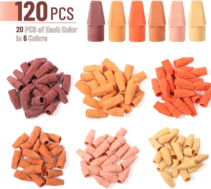 Mr. Pen- Pencil Top Erasers, 120 Pack, 6 Different Sunset Orange Colors | Latex-Free & No Smudge Pencil Eraser Tops