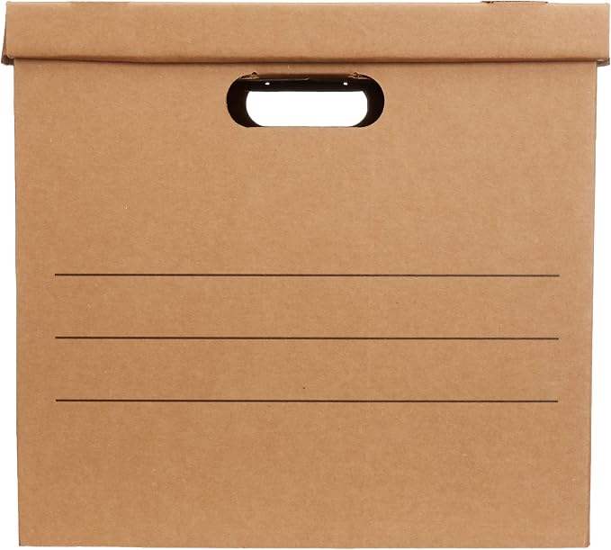 Amazon Basics Moving and Storage Boxes with Handles and Lift-Off Lids, Medium, 19" x 14.5" x 15.5", Brown, 10-Pack