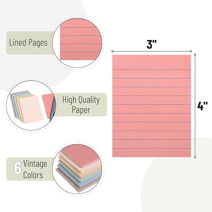 Mr. Pen- Lined Sticky Notes, 3" x 4", 6 Pads, 60 Sheets/Pad | Sticky Notes with Lines, Ruled Post Stickies, Memo Pads, Self-Stick Note Pad for Office, School, Home, Study