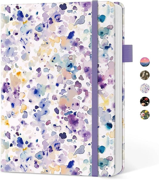 Taja Aesthetic Lined Journal for Women, Pretty 6" x 8" Notebook for Work & Note with 160 College Ruled Pages, Hardcover Leather Notebook for Journaling, Note Taking, Bible Study, Purple Blocks