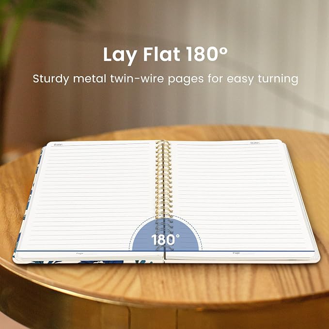 Taja Lined Spiral Journal Notebook for Women, A5 Cute College Ruled Hardcover Notebook for Work & Note Taking, Pretty Journal for Writing, 140 Pages, Cobalt Florals