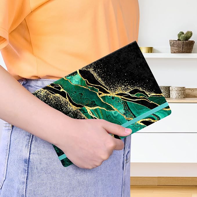 Lined Journal Notebook, Hardcover, Medium 5.7 x 8.4 in, 160 Pages Thick Paper, Cute Aesthetic A5 College Ruled Notebook for Journaling Writing Work Office School Women Men, Green Gold Marble