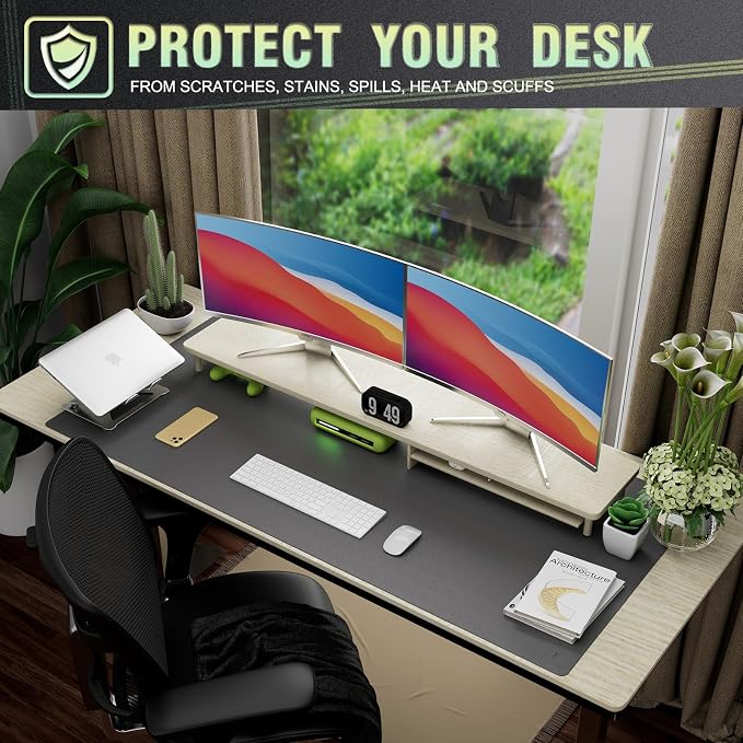 K KNODEL Extra Large Desk Mat, Leather Mouse Pad (47.2"x23.6", Dark Gray) | Desk Pad, Keyboard Pad, Computer and Laptop Mat, Desktop Protector and Cover, Writing Pad and Blotter for Home Office