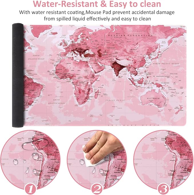 iCasso Extended Gaming Mouse Pad (35.4x15.7 in), Large 3mm Non-Slip Rubber Base Mousepad with Stitched Edges, Waterproof Keyboard Mouse Mat Desk Pad for Work, Game, Office, Home - Pink World