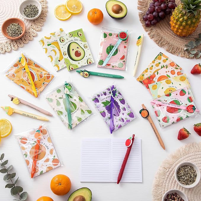Resurhang 12 Set Inspirational Notebooks with Positive Pen Bulk,Fruit