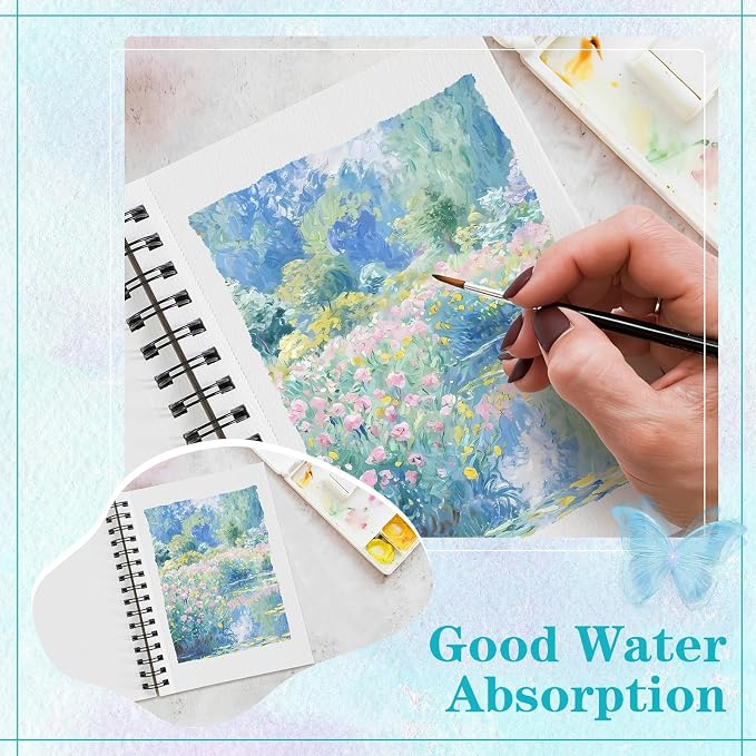 3 Pack 90 Sheet Watercolor Paper Pad 5.5“ x 8.5”, 140lb/300 GSM Cotton Cold Press Spiral Bound Pad Watercolor Sketchbook for Adults, Mixed Media,Markers, Art Painting, Journal