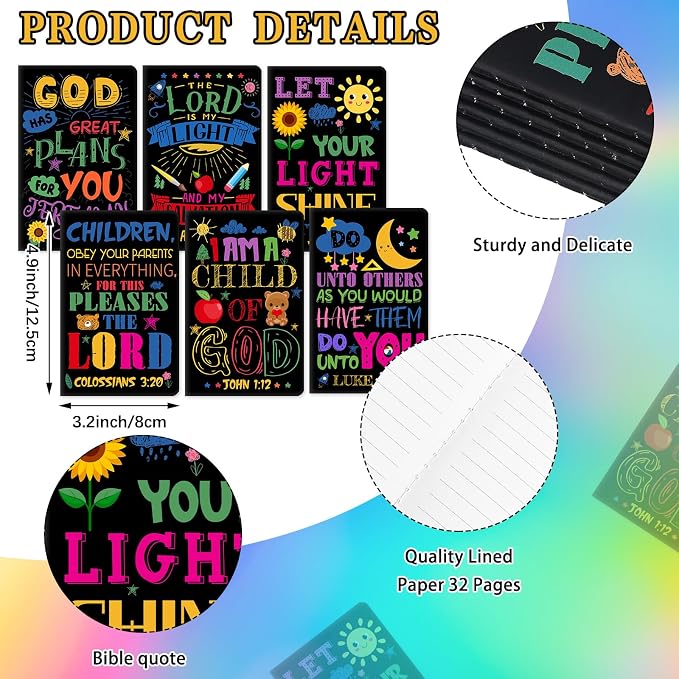 Colarr 12 Sets Christian Bulk Gifts for Women Bible Verse Pens Notebooks Religious VBS Scripture Ballpoint Pens Bookmarks Journal for Easter Sunday School Church Inspirational Supply(Retro)
