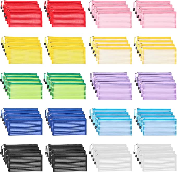 JARLINK Zipper Mesh Pouch, 80 Pcs multi-use Pencil Bags in 10 Colors | Multipurpose Pencil Pouch Bulk for School, Office Supplies, Cosmetics, Makeup&Travel Accessories, Solid Color
