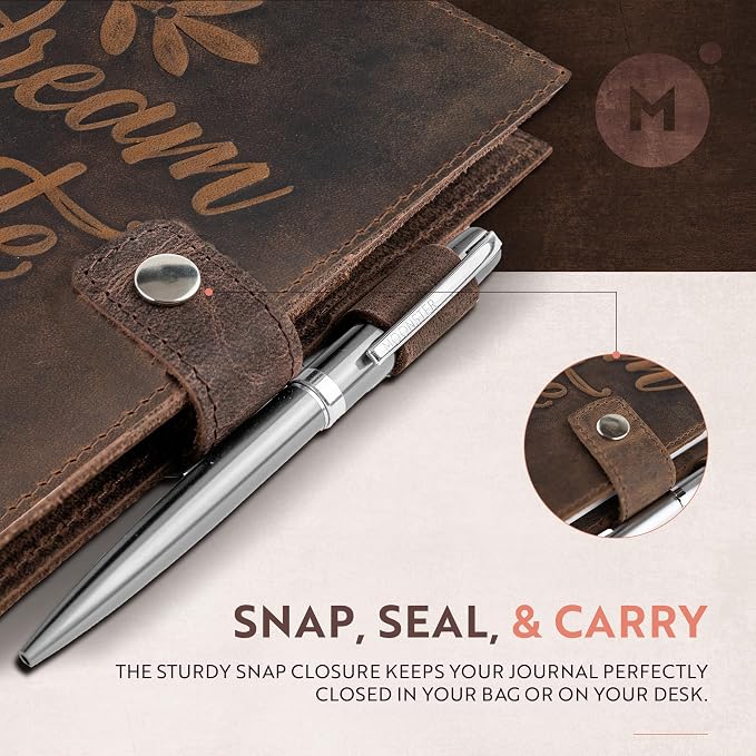 moonster Leather Journal Notebook A5 Refillable – Handmade Vintage Diary with Pen – 320 Lined Pages – Rustic Travel Writing Book for Men & Women – Genuine Leather Bound Notepad