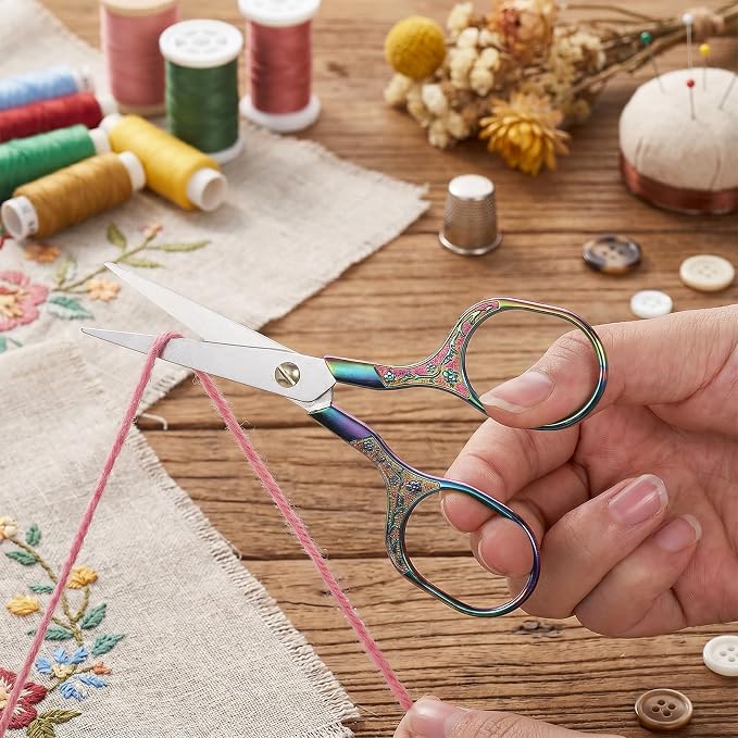 4 Pcs Small Embroidery Scissors | Embroidery Scissors Precision Cutting with Pointed Blades, Stainless Steel Craft Snips for Yarn, Fabric & Crafts (5 Inch)