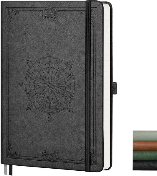 AHGXG Blank Journal Notebook, 192 Pages, A5 Medium Size (5.7'' x 8.3'') | Leather Hardcover, 100 GSM Thick Paper, for Sketching, Drawing, Painting (Black)