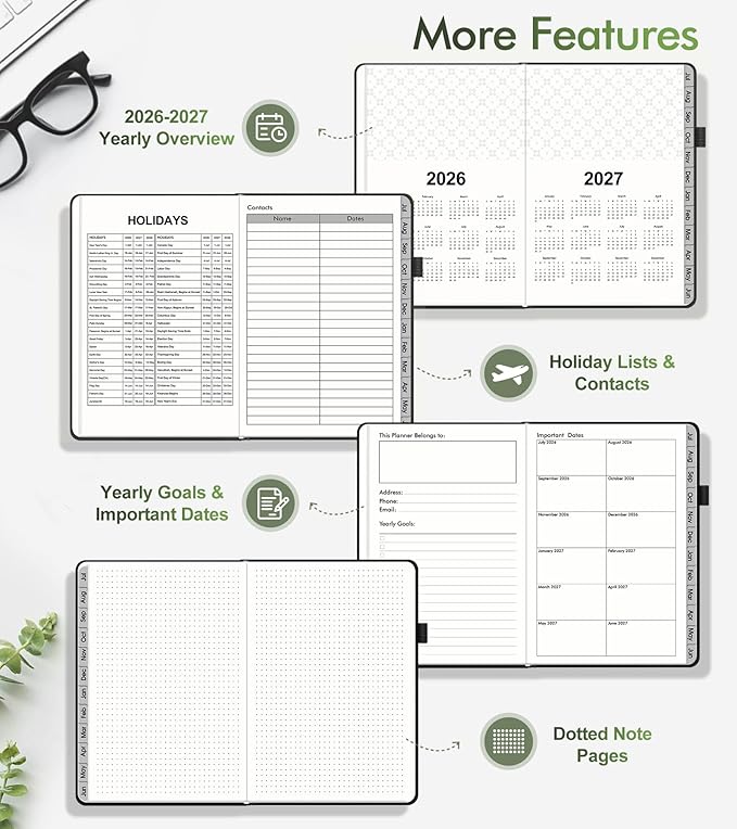 Planner 2026-2027, Academic Weekly and Monthly Calendar Planner from July 2026 - June 2027, Hardcover Leather Daily Agenda Book with Tabs, College School Organizer for Student Teacher, A5 (5.75" x 8.38"), Black
