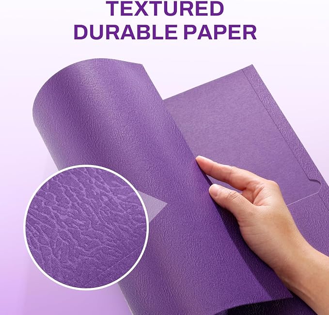SUNEE Folders with Pockets, 50 Pack File Folders with Business Card Slot, Textured Paper, Fit Letter Size Paper, Paper File Folder for School Office Home Business, Purple
